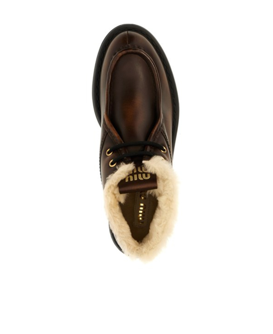 Miu Miu Round-head Short Boots In Brown