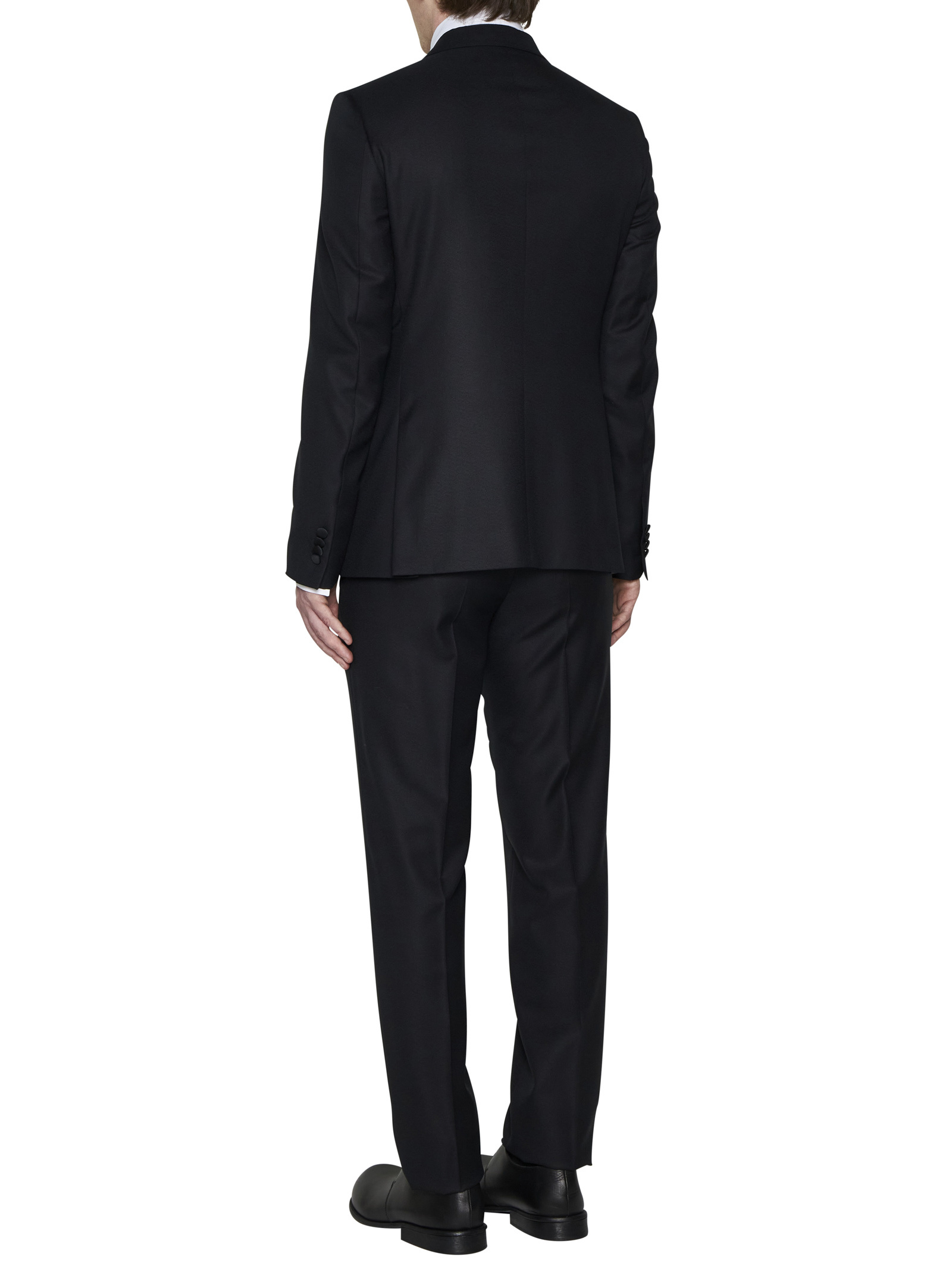 Zegna Wool Suit With Buttoned Cuffs In Black