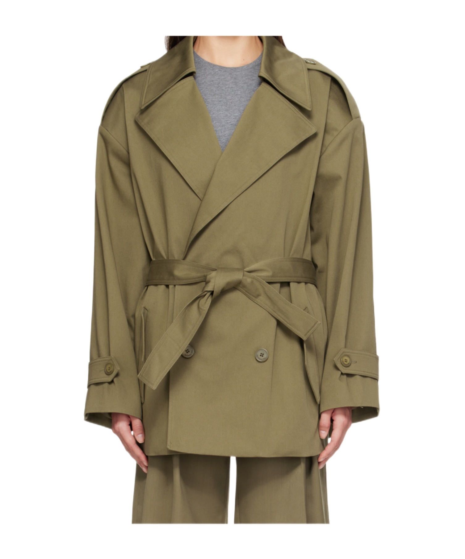 The Frankie Shop Zurich Oversized Short Trench Coat In Green