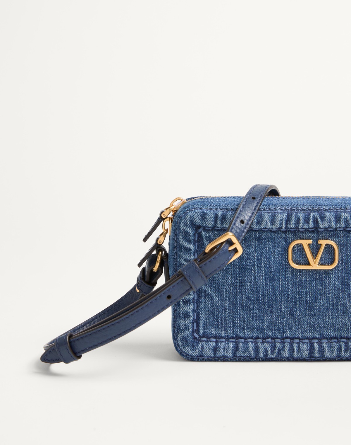 Shop Valentino Garavani Alltime Mini Denim Shoulder Bag In Blue