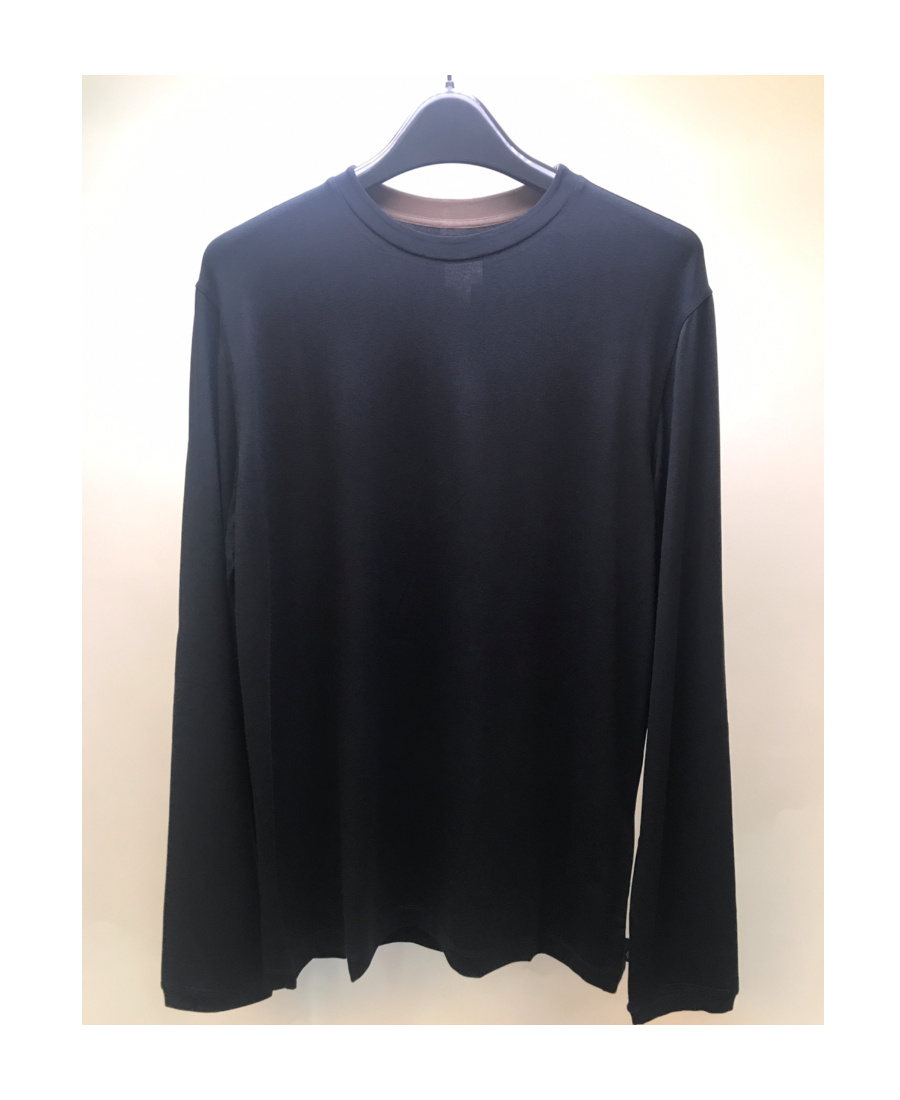 Shop Armani Collezioni T-shirt With Round Neck And Long Sleeves In Black