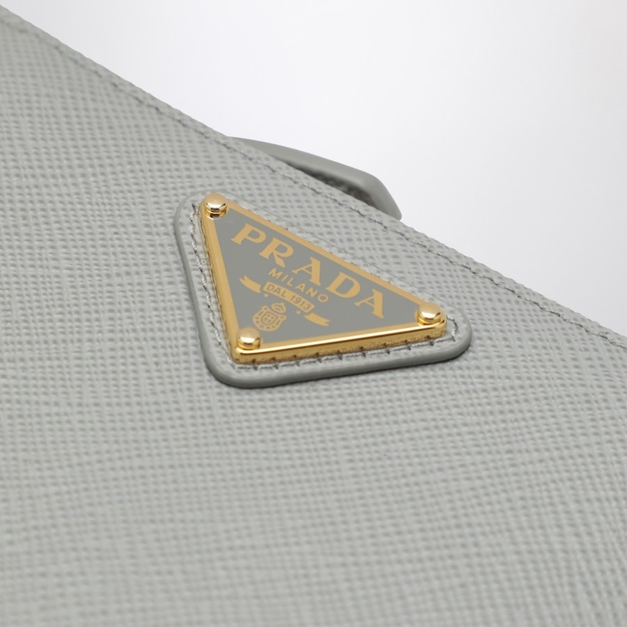 Prada Triangle Logo Saffiano Zipped Cardholder In Gray