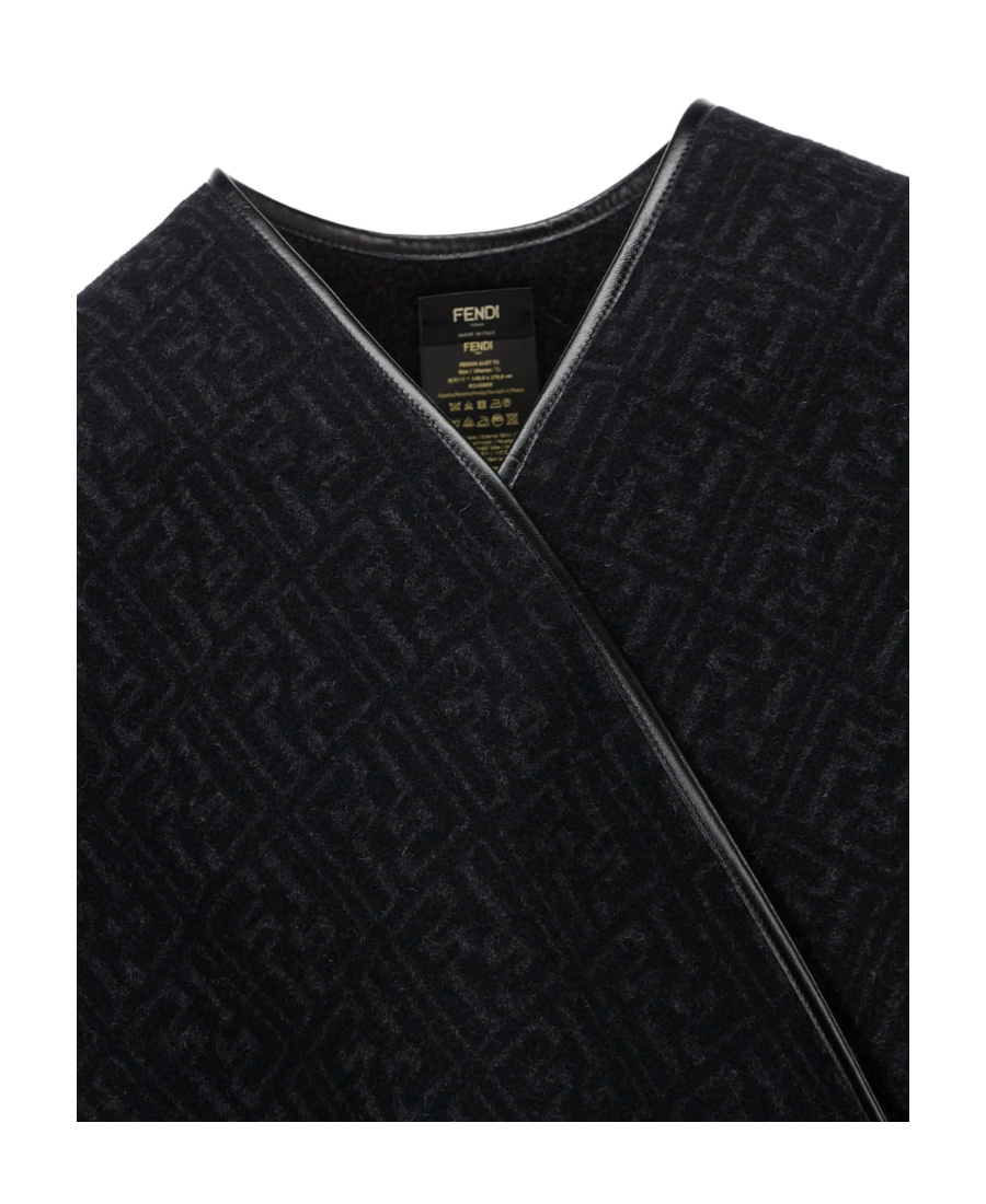 Fendi Monogram-pattern Fringed Poncho Jacket In Black