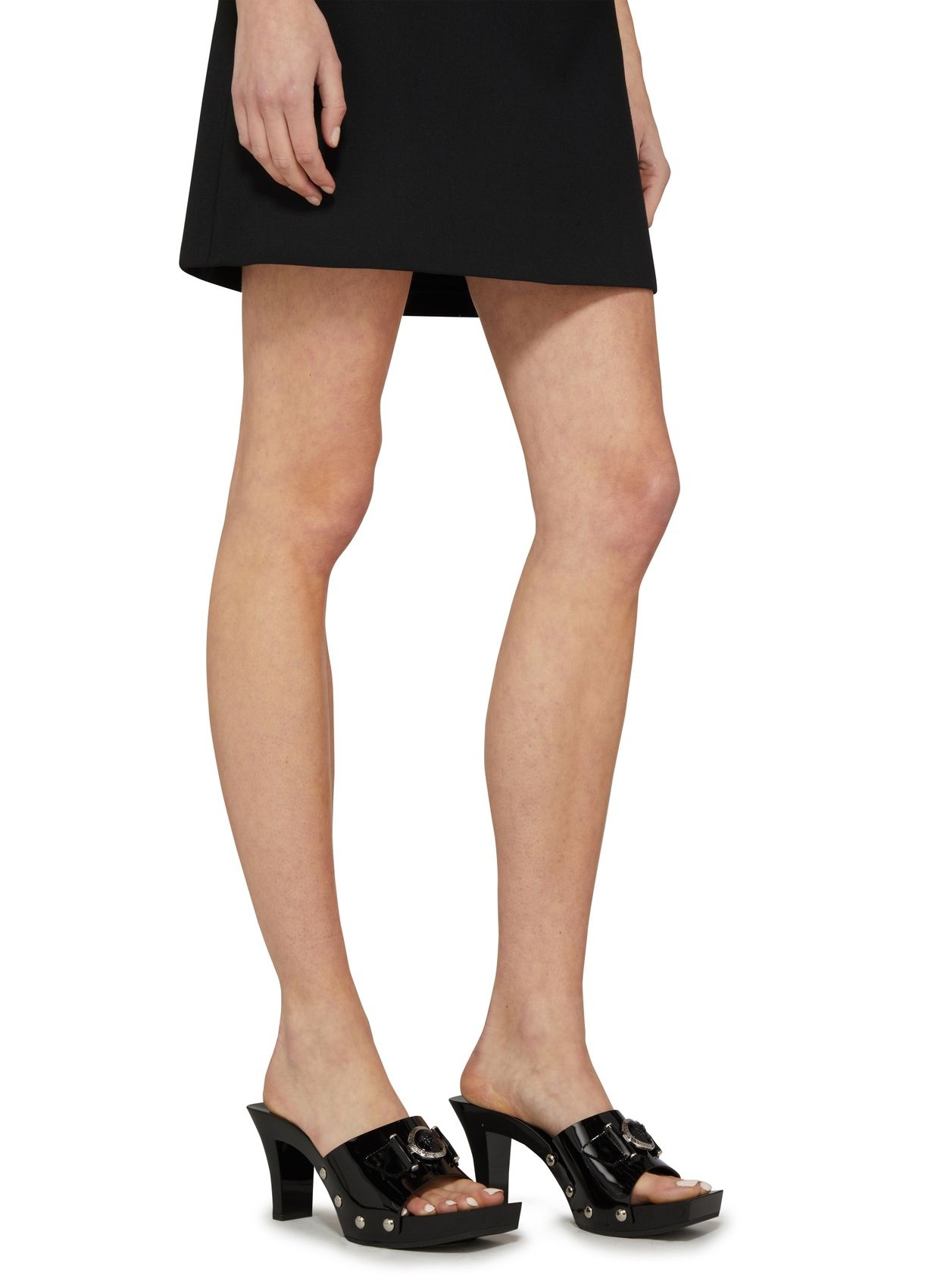 Versace Logo High-heeled Slippers In Black