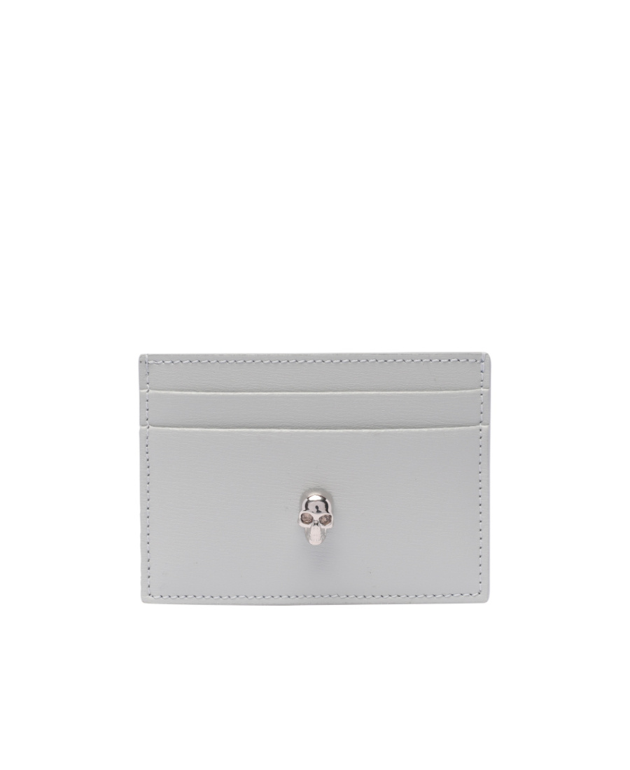Alexander Mcqueen Skull Leather Card Holder In Gray