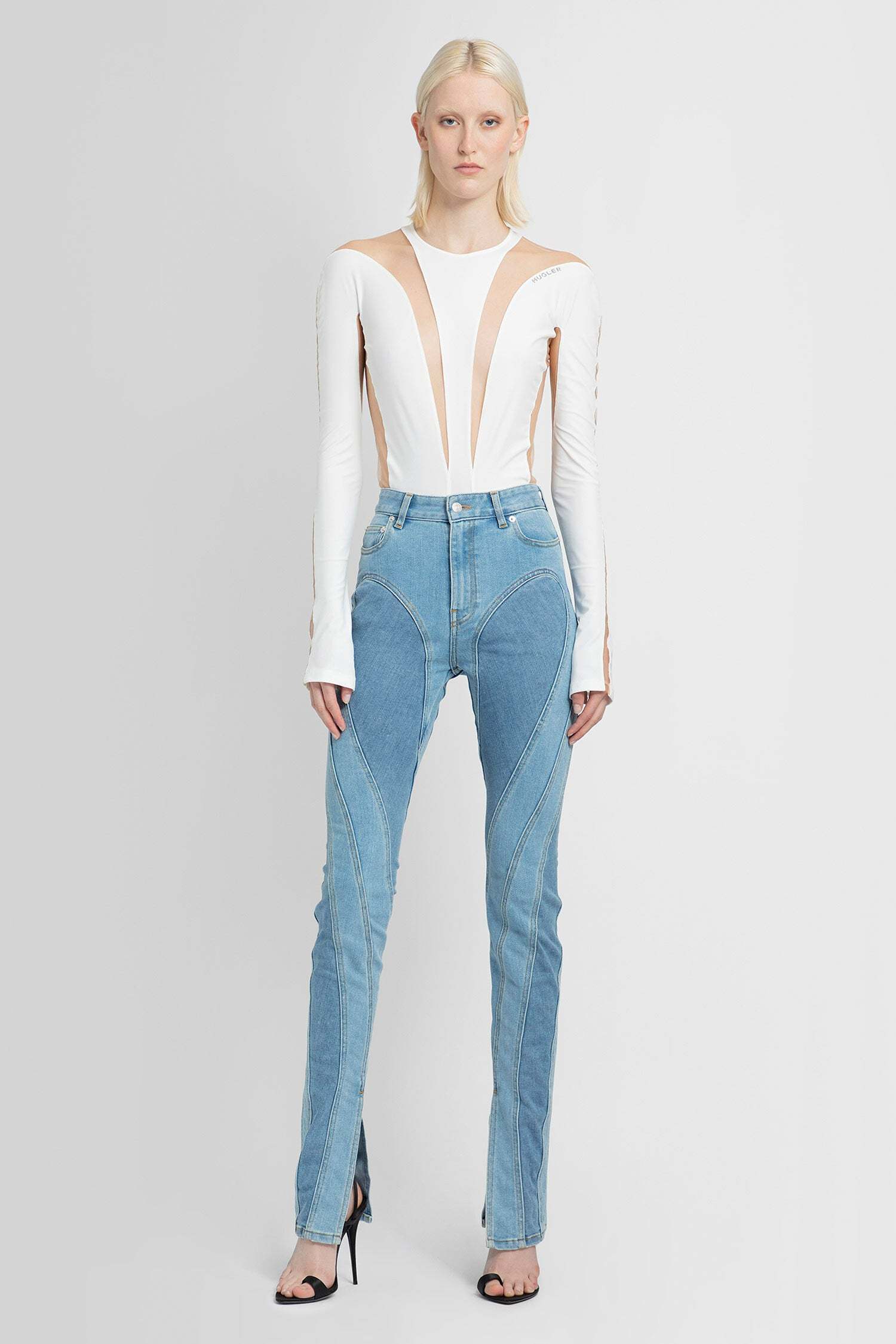 Mugler Illusion Shaping Bodysuit Woman White In Polyamide In Nude