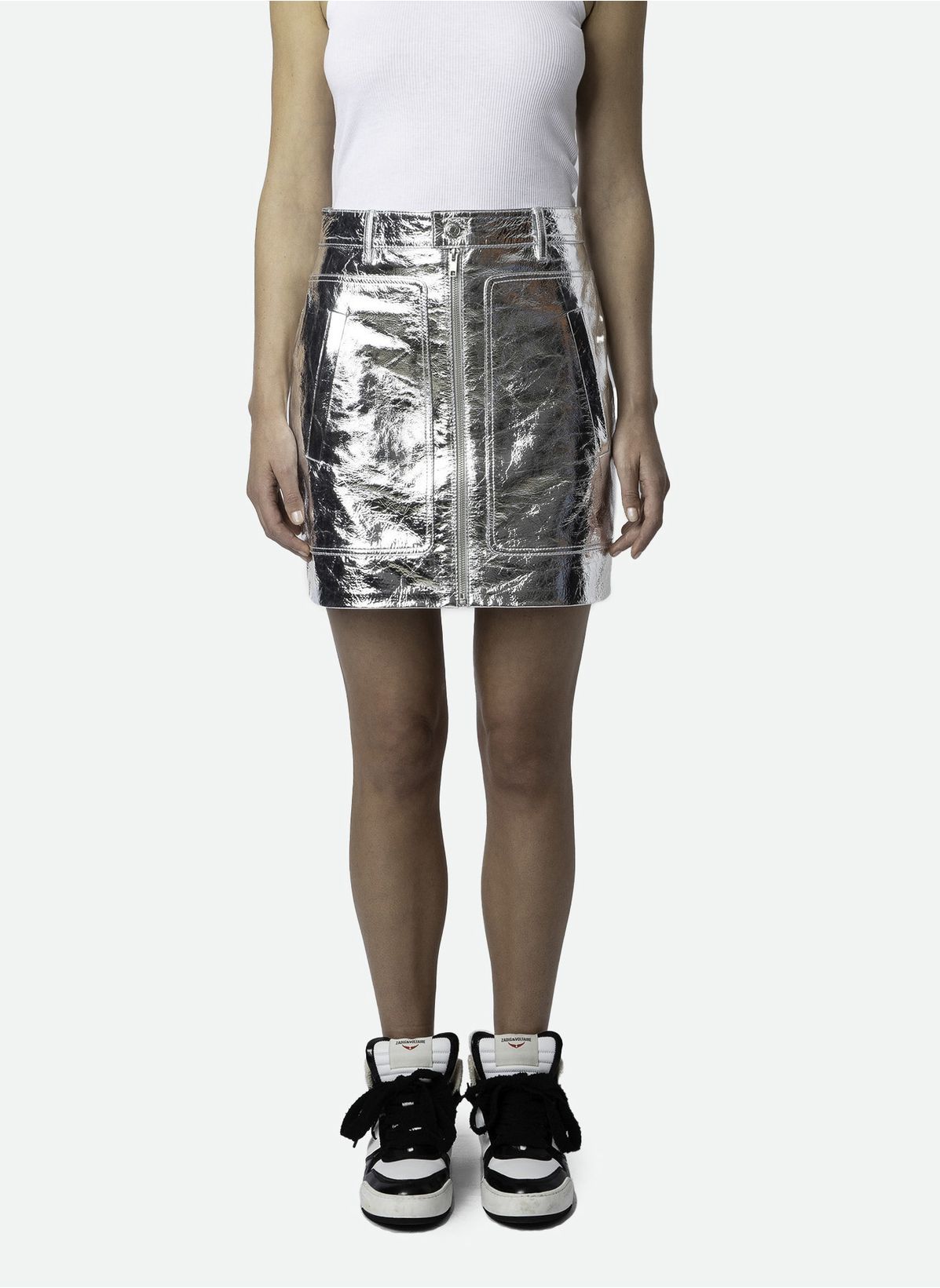 Zadig & Voltaire Jinette Leather Mini Skirt In White