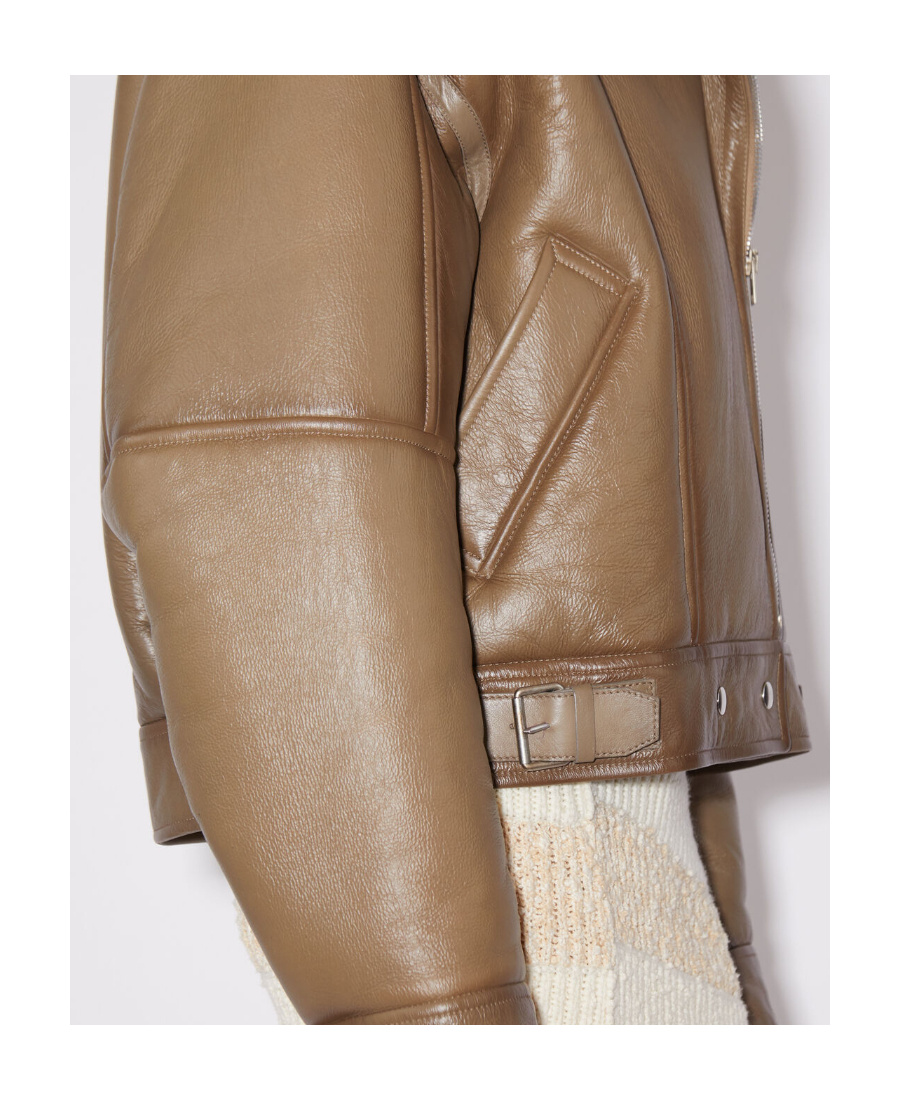 Acne Studios Leather Shearling Jacket In Multicolor