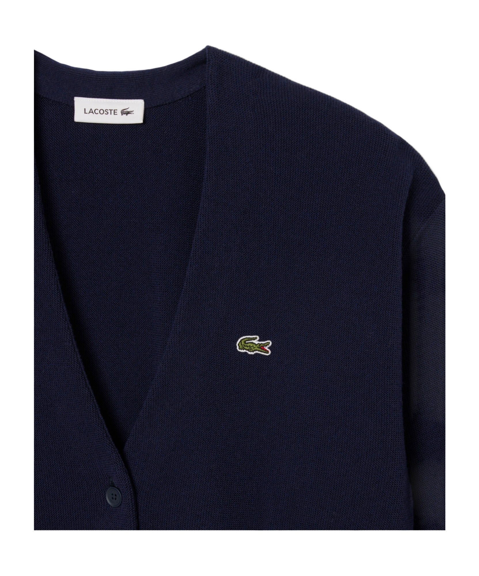 Lacoste V Neck Moss Stitch Cotton Cardigan In Blue