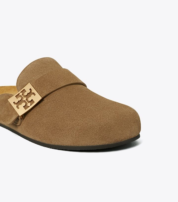 Tory Burch Mellow Logo Shearling Flat Mules In Brown
