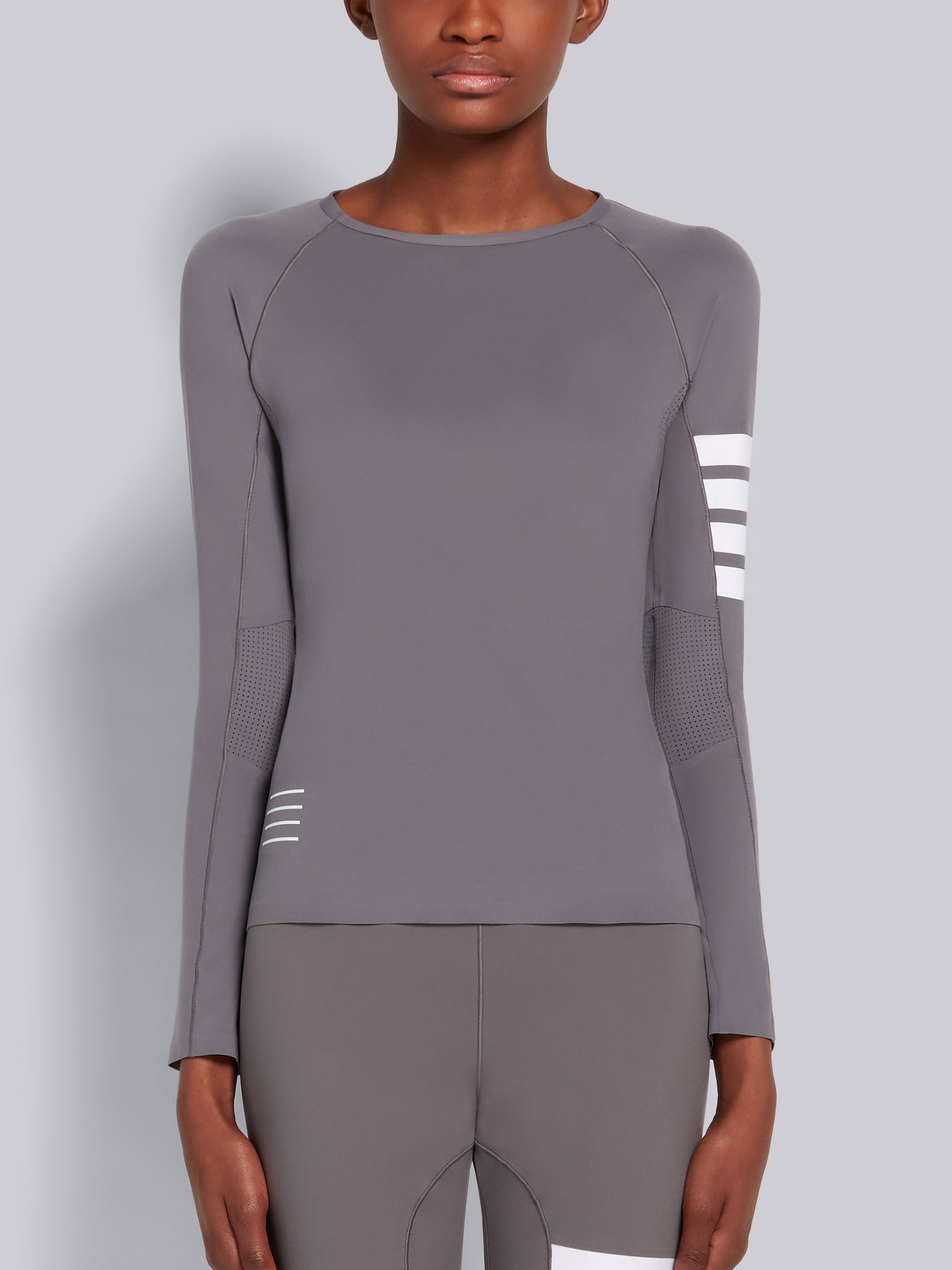 Thom Browne 4-bar Compression Long Sleeve Top In Gray