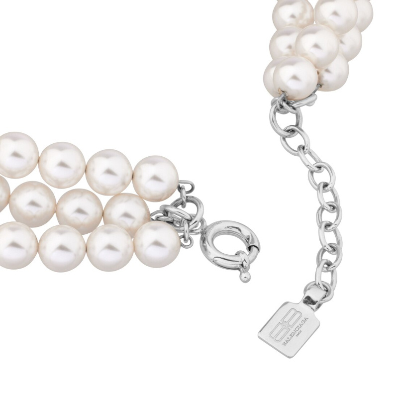 Balenciaga Women's Pearl 3-row Choker In Shiny Silver/white In White