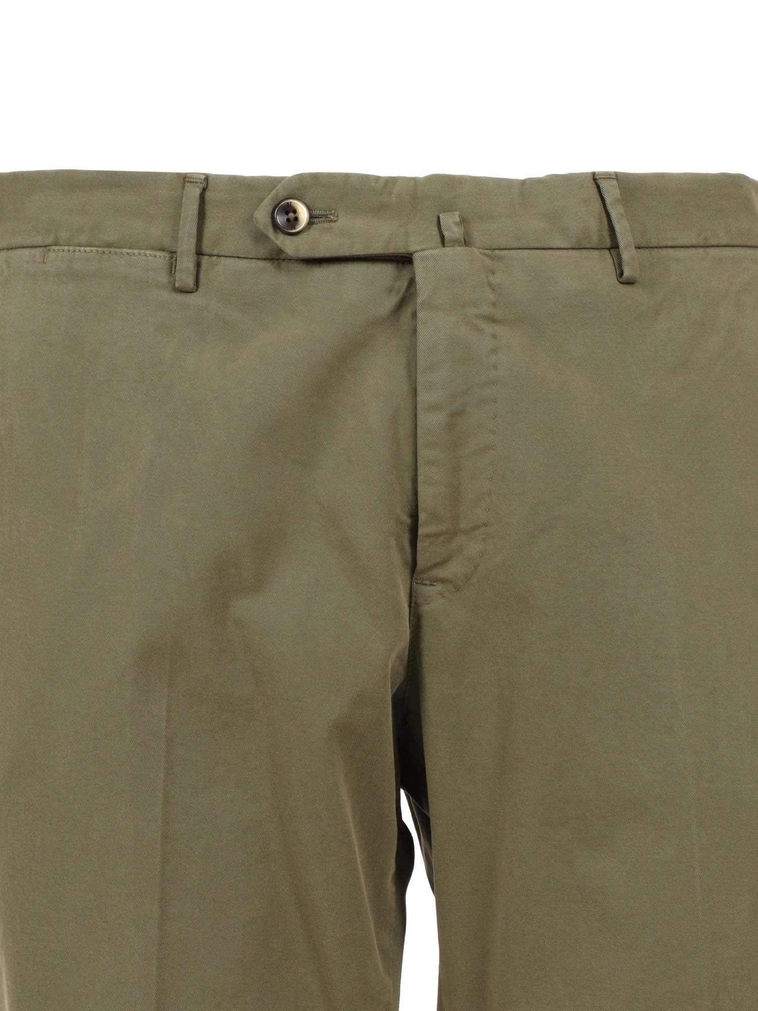 Pt01 Slim Fit Khaki Trousers With Flat Front In Green
