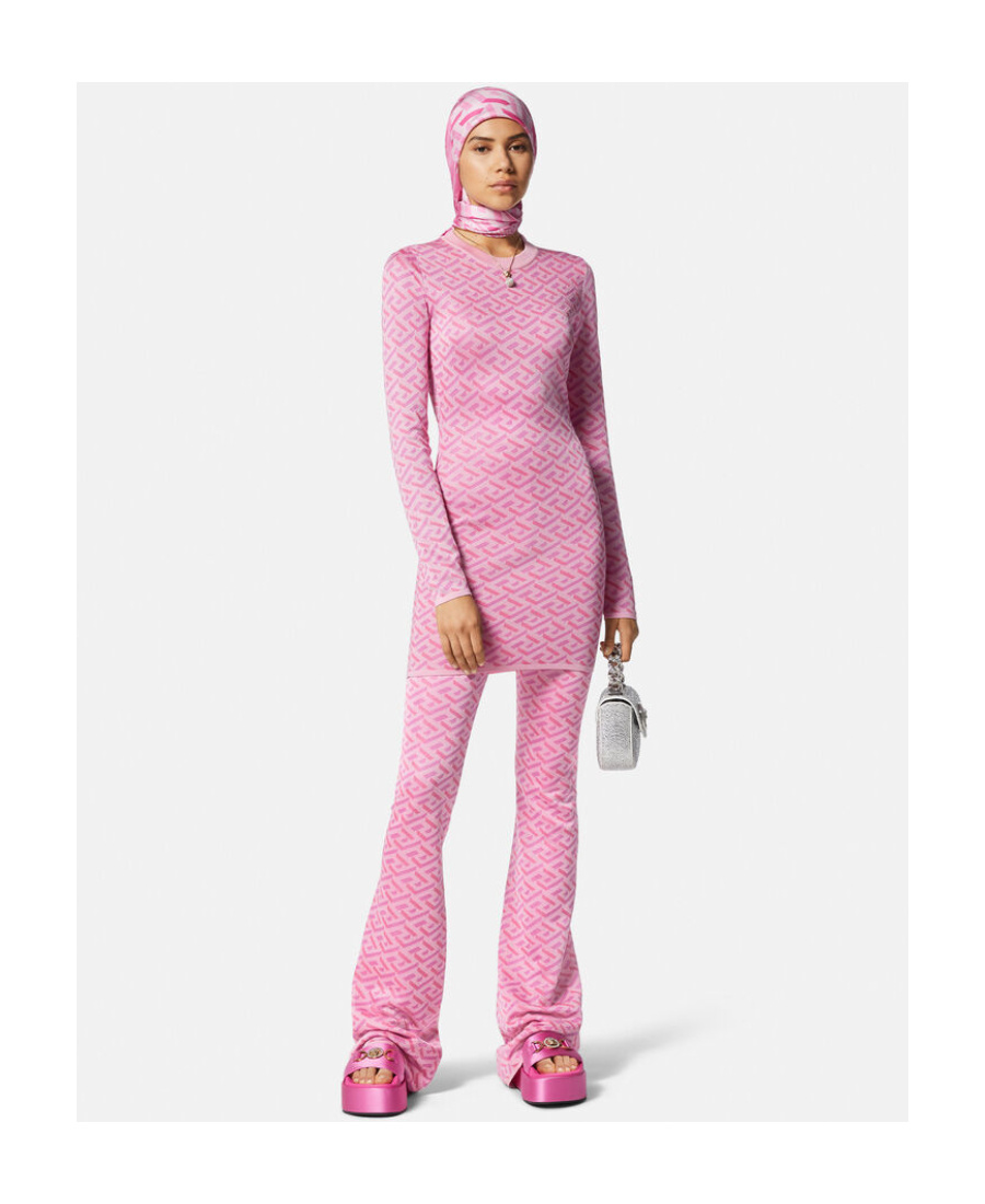 Versace La Greca Jacquard Flared Trousers In Pink