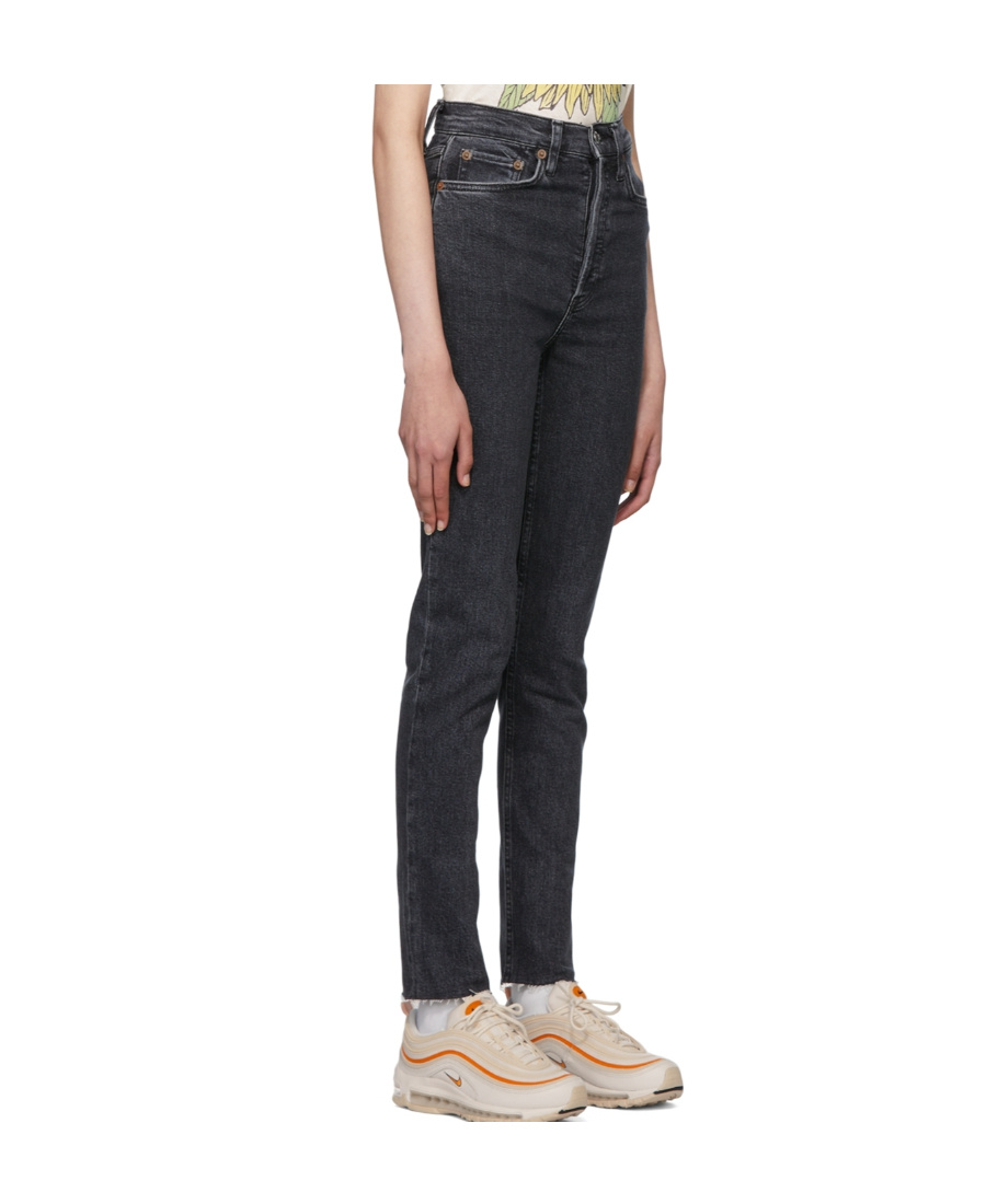 Re/done 70s Frayed High-rise Bootcut Jeans In Black