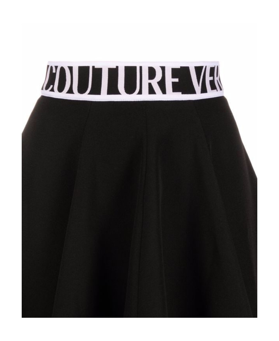 Shop Versace Jeans Logo-print Flared Miniskirt In Black