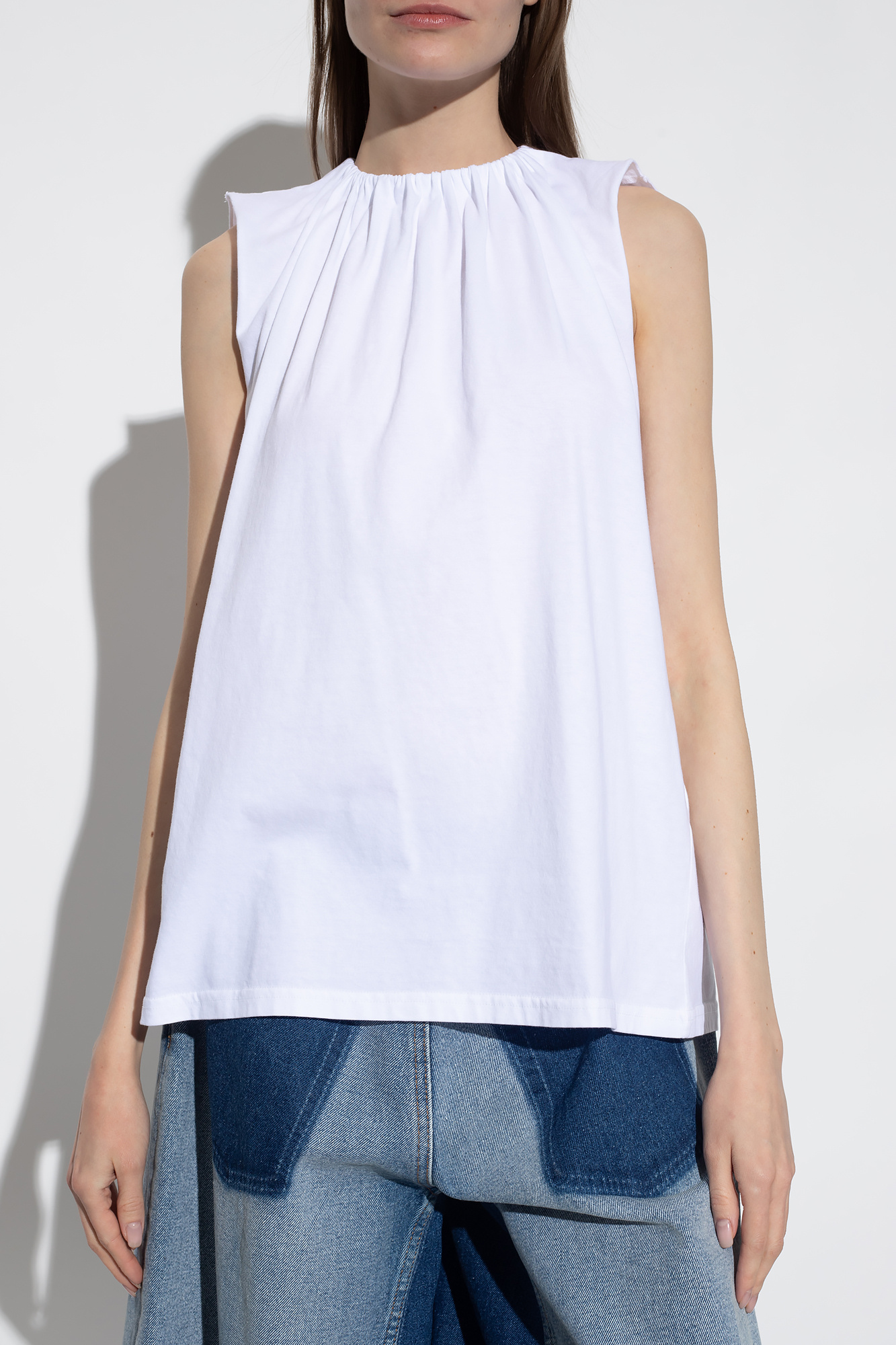 Mm6 Maison Margiela Gathered-detail Cotton Tank Top In White