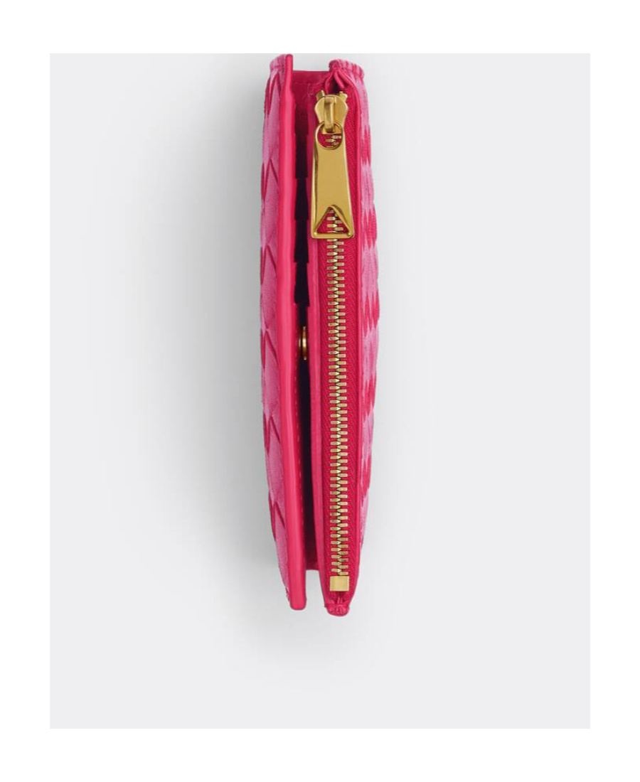 Bottega Veneta Logo Double Fold Zipper Wallet In Pink