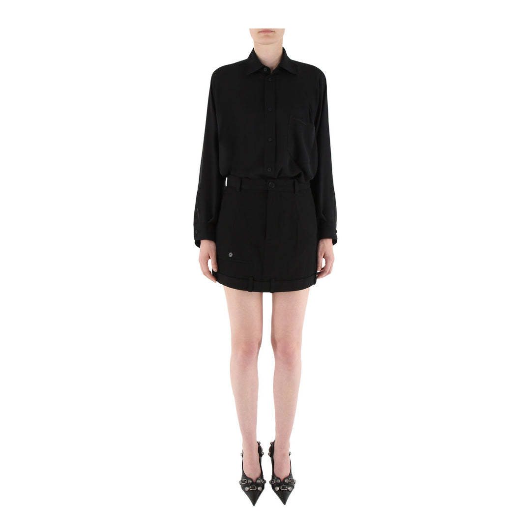 Balenciaga Deconstructed Wool Miniskirt In Black