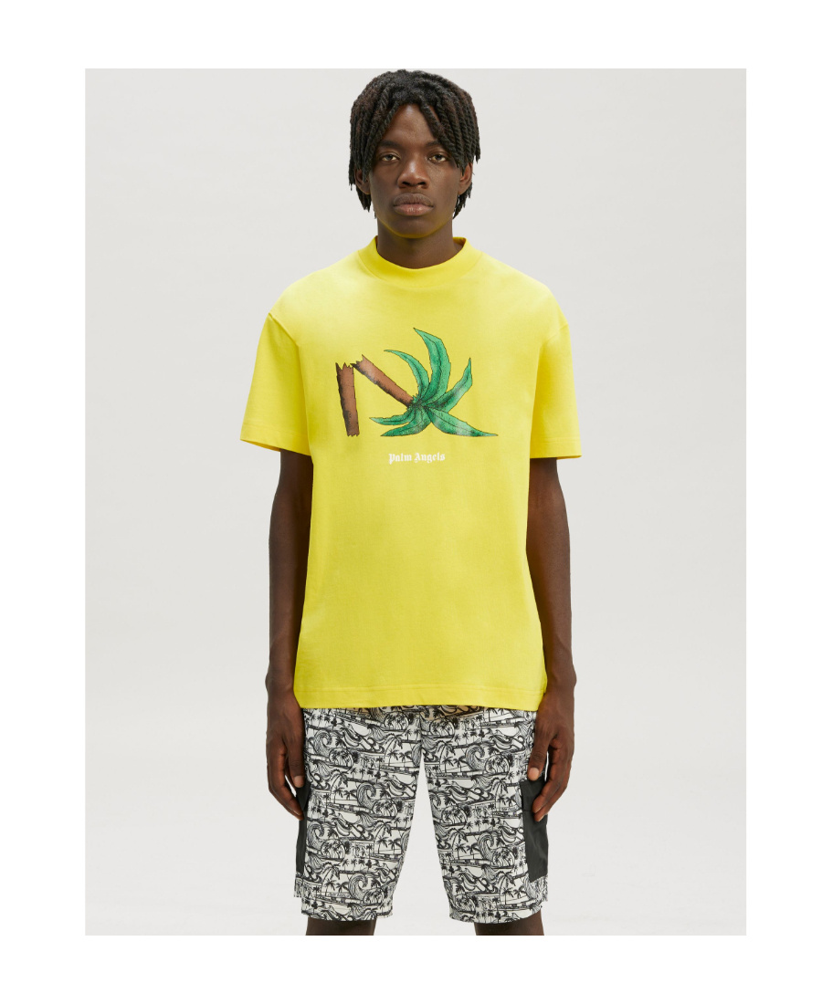 Palm Angels Broken Palm Print T-shirt In Yellow
