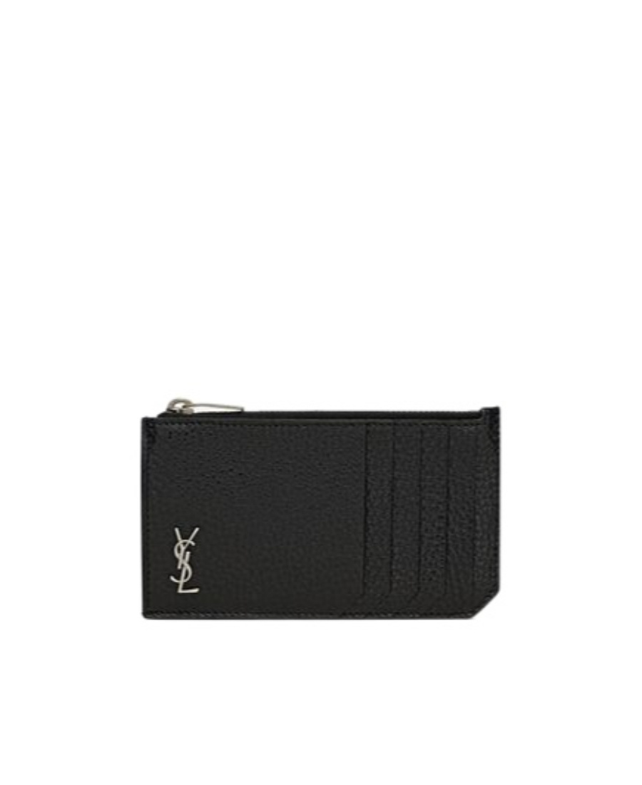 Saint Laurent Tiny Cassandre Fragments Card Holder In Black