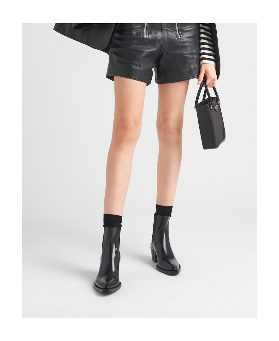 Prada Brushed Leather Ankle Boots 55 In Black