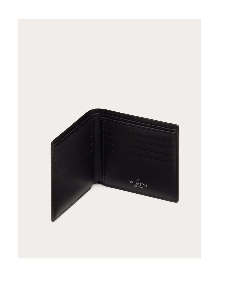 Valentino Vltn Logo Leather Bi-fold Wallet In Black