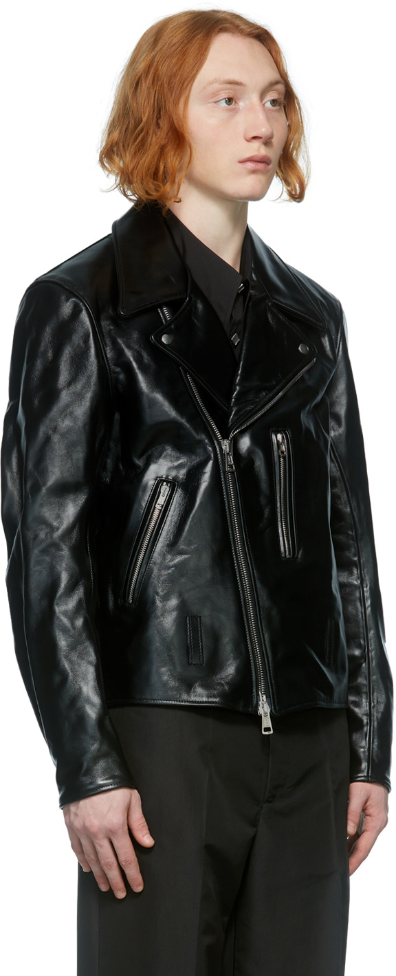 Our Legacy Lapel Zipper Leather Casual Jacket In Black