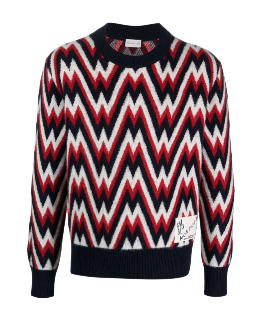 Moncler Logo-patch Patterned Wool Jumper In Black