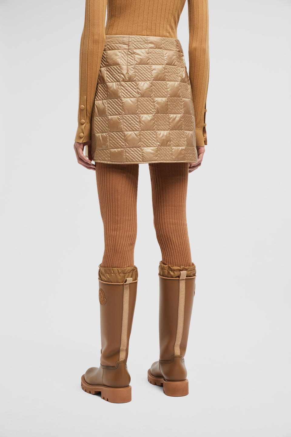 Moncler Logo-patch Quilted Miniskirt In Brown