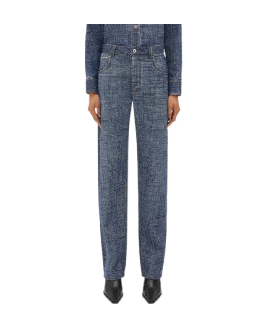 Bottega Veneta Denim-texture Tapered Trousers In Blue