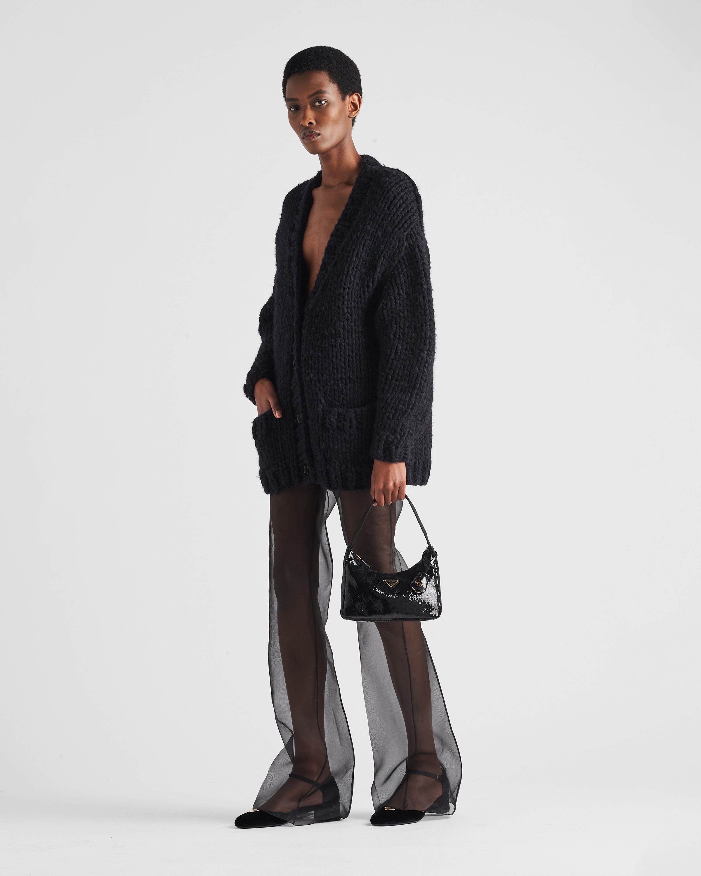 Prada Black Semi-sheer Flared Trousers In Black