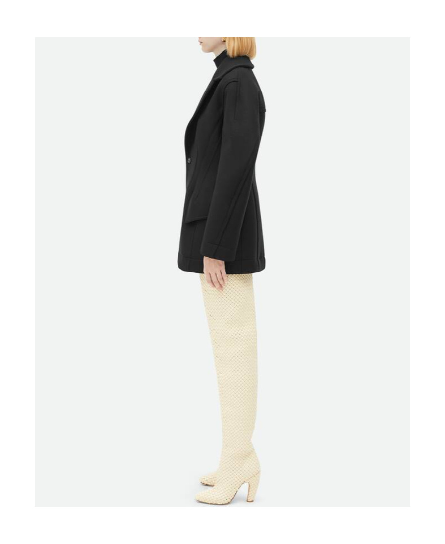 Bottega Veneta Long-sleeved Wool Coat In Black