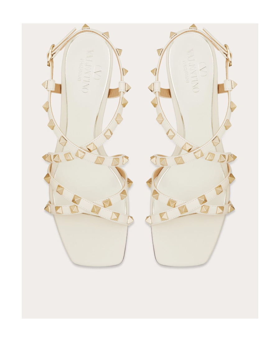 Valentino Garavani Rockstud Calfskin Sandal With Straps 60mm Woman Light Ivory 41.5 In White