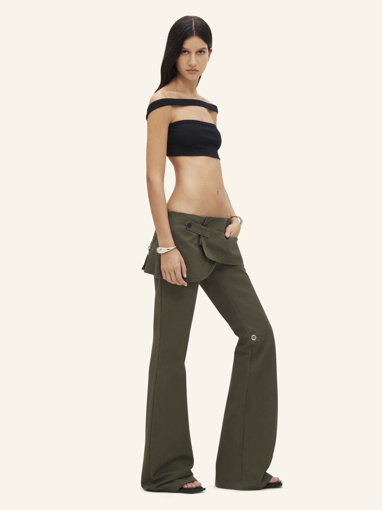 Courrèges Military Green Cotton Mini Skirt Trousers In Green