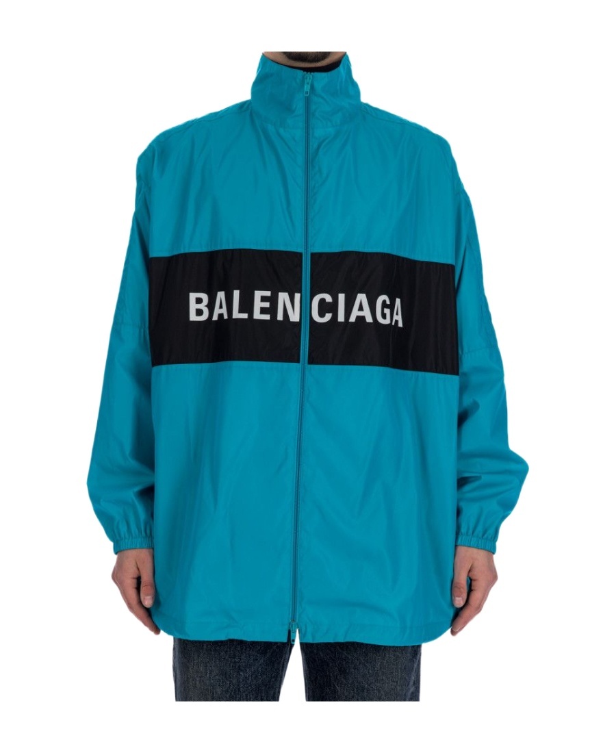 Balenciaga Windbreaker Logo Jacket In Blue