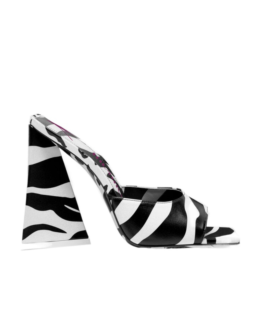 Attico Devon 115mm Zebra-print Mules In Black
