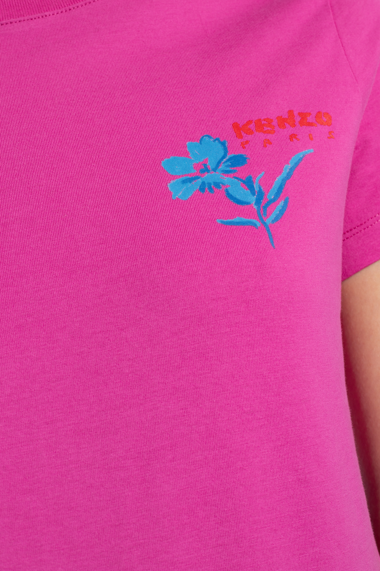 Kenzo Drawn Flower Cotton T-shirt In Pink