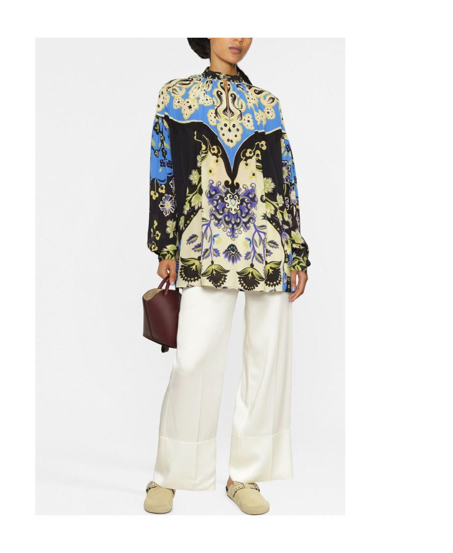 Etro Ornamental Print Silk Blouse In Black