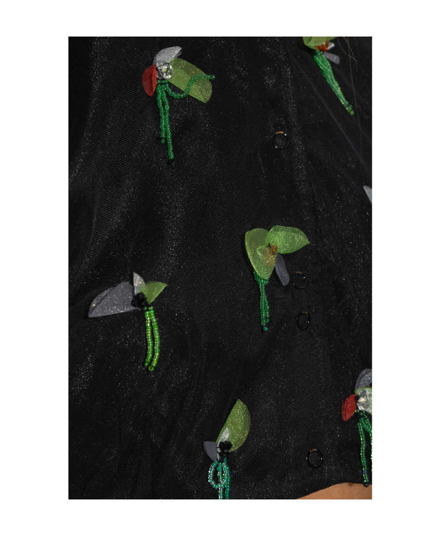 Ganni Bead-embellished Cropped Blouse In Black