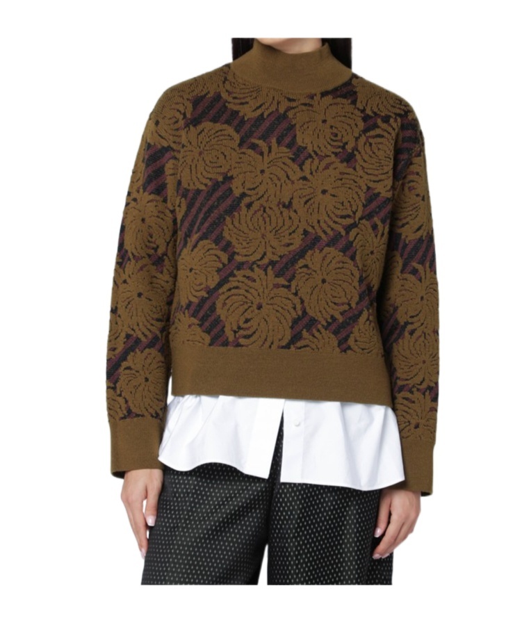 Dries Van Noten Turtleneck Long Sleeve Floral Sweater In Green