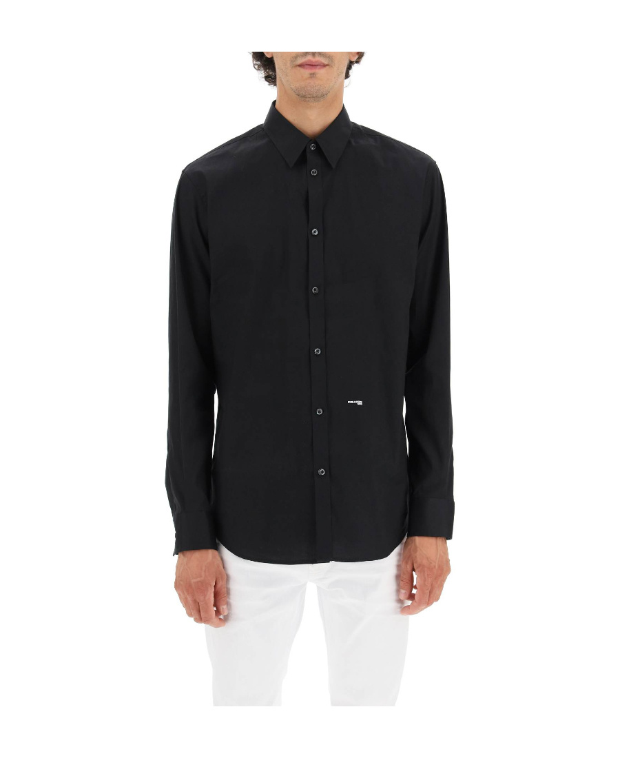 Dsquared2 Dsquared Men Black Stretch Poplin Shirt In Black