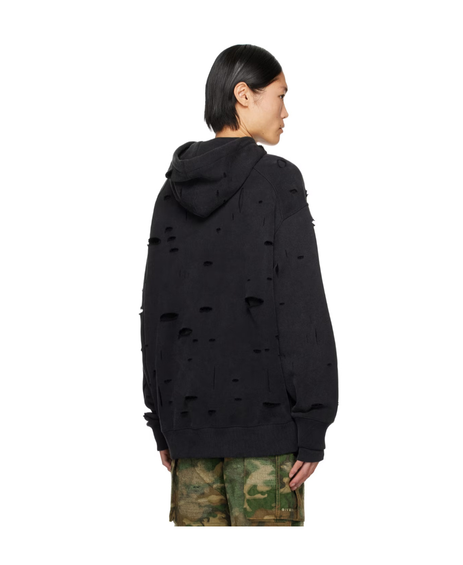 Givenchy Archetype Distressed-finish Hoodie In Black