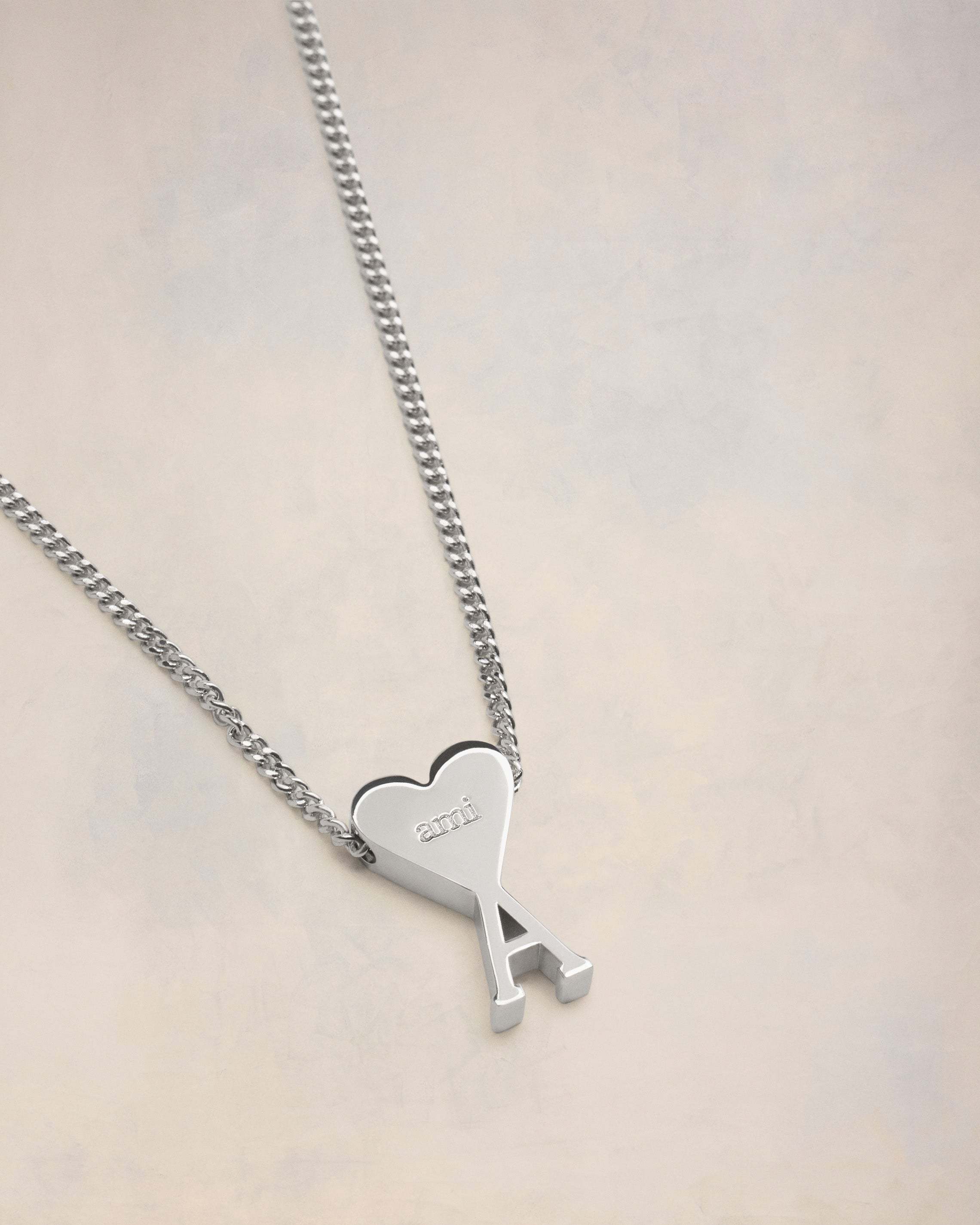 Ami Alexandre Mattiussi Ami Paris Ami De Coeur Palladium Necklace In Gray