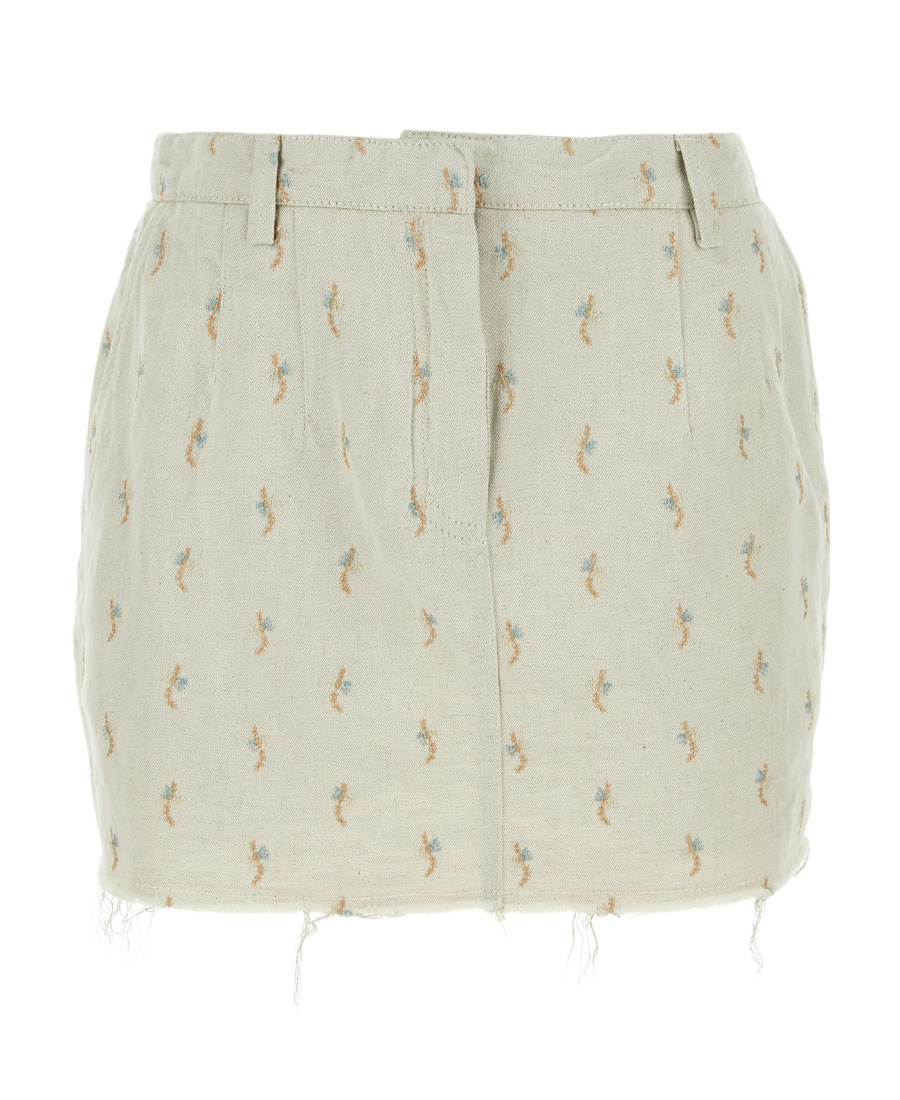 Lanvin Embroidered Frayed Hem Mini Skirt In White