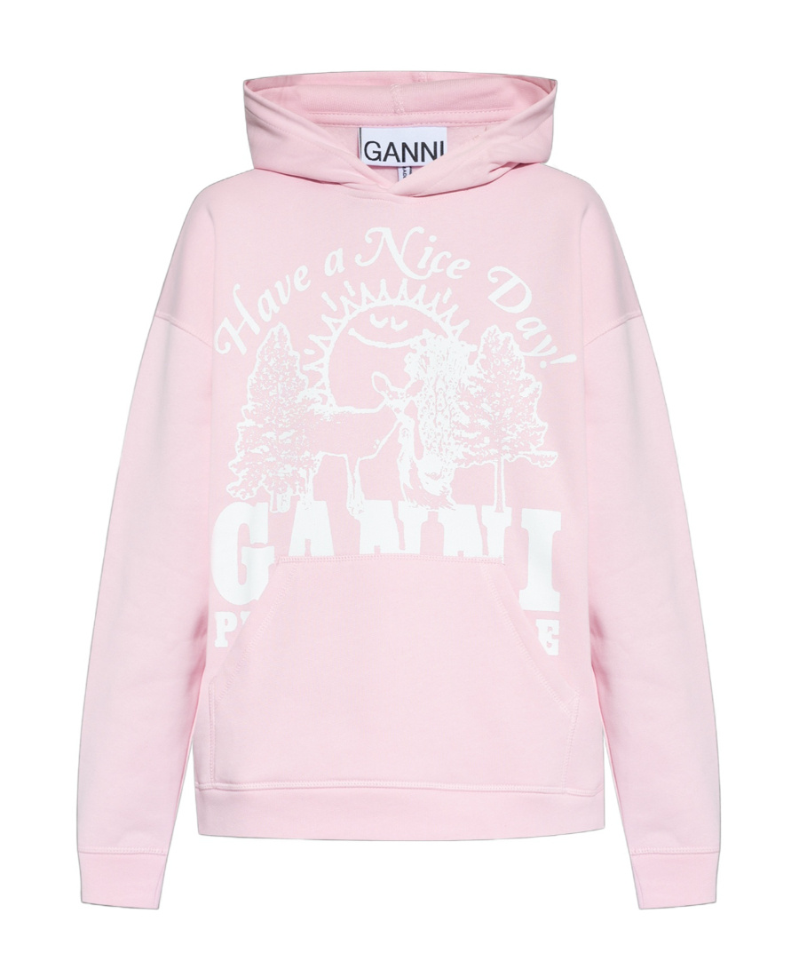 Shop Ganni Pink Oversized Isoli Animals Hoodie