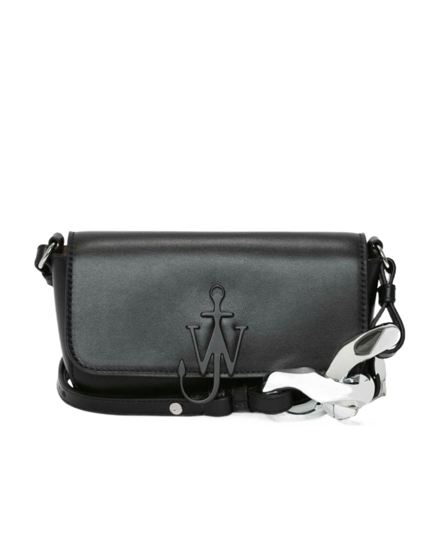 Jw Anderson Logo Plaque Chain Detailed Shoulder Bag In Black