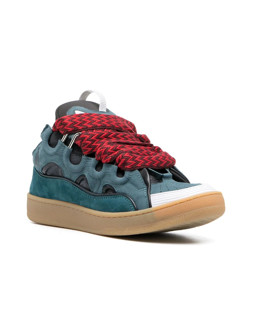 Lanvin Curb Sneakers In Suede And Fabric Color Blue And Red In Blue