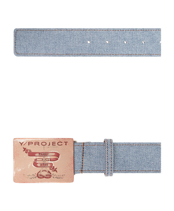 Y/project Logo Printed Denim Belt In Nude