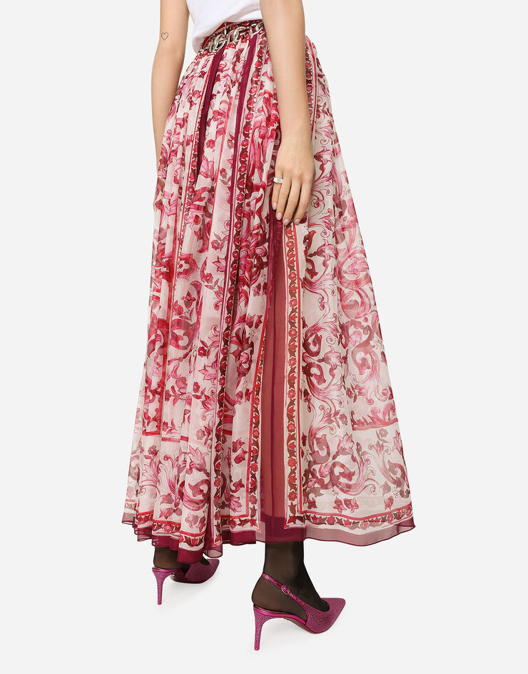 Dolce & Gabbana Majolica-print Silk Floor-length Skirt In Pink